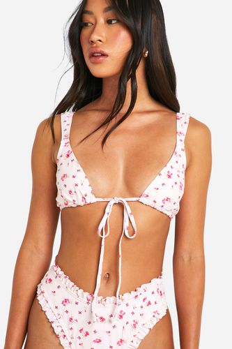 Womens Ditsy Floral Tie Front Bikini Top - - 12 - boohoo - Modalova