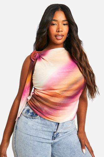 Womens Plus Printed Ruched Mesh Top - - 18 - boohoo - Modalova