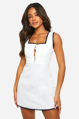 Womens Cotton Contrast Lace Mini Dress - - 10 - boohoo - Modalova