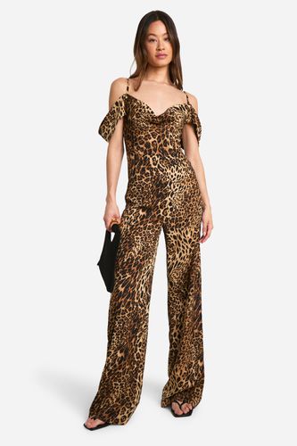 Womens Tall Leopard Cowl Front Wide Leg Jumpsuit - - 10 - boohoo - Modalova