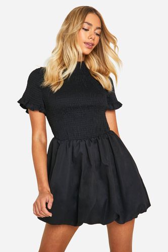 Womens Shirred Short Sleeve Puff Sleeve Mini Dress - - 10 - boohoo - Modalova