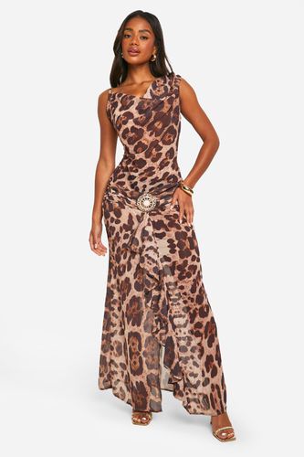 Womens Chiffon Leopard Belt Buckle Maxi Dress - - 10 - boohoo - Modalova