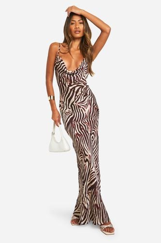 Womens Zebra Strappy Cowl Neck Maxi Dress - - 12 - boohoo - Modalova