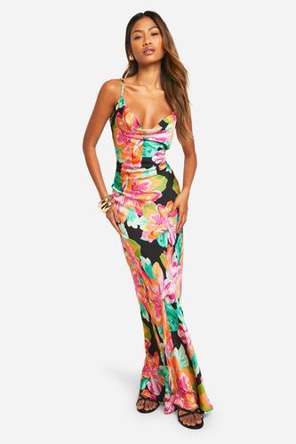 Womens Bright Floral Strappy Cowl Neck Maxi Dress - - 10 - boohoo - Modalova