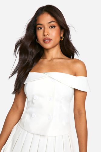 Womens Petite Tailored Bardot Top - - 10 - boohoo - Modalova