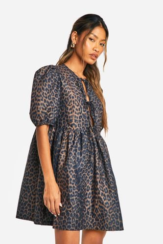 Womens Leopard Tie Front Mini Dress - - 10 - boohoo - Modalova