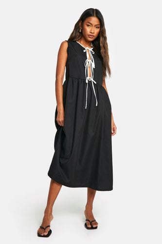 Womens Contrast Tie Front Woven Midi Dress - - 16 - boohoo - Modalova