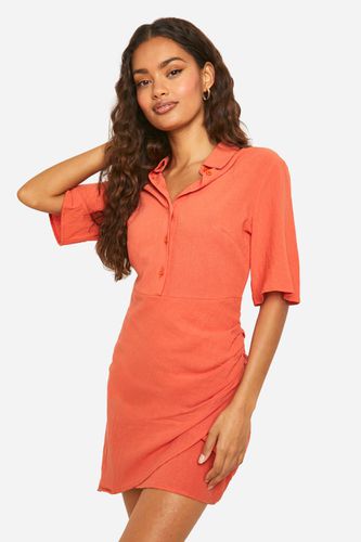 Womens Linen Wrap Shirt Dress - - 16 - boohoo - Modalova