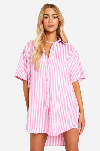 Womens Stripe Short Sleeve Shirt Dress - - 10 - boohoo - Modalova