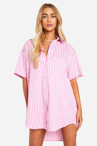 Womens Stripe Short Sleeve Shirt Dress - - 18 - boohoo - Modalova