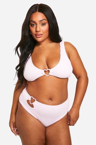 Womens Plus Heart Trim Crinkle Plunge Bikini Top - - 24 - boohoo - Modalova