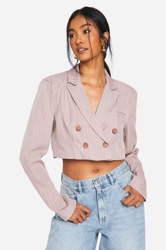 Womens Tonal Pinstripe Cropped Blazer - - 10 - boohoo - Modalova