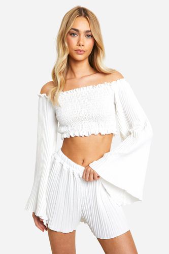 Womens Pleated Flared Sleeve Crop & Flippy Shorts - - 10 - boohoo - Modalova