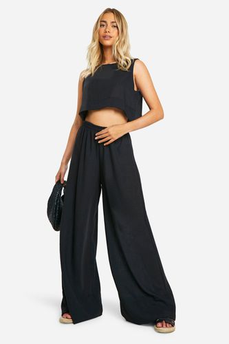 Womens Linen Look Relaxed Fit Crop & Wide Leg Trousers - - 6 - boohoo - Modalova