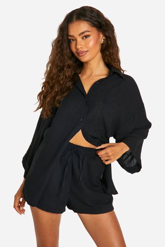 Womens Linen Look Oversized Shirt & Shorts Set - - 16 - boohoo - Modalova