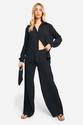 Womens Hammered Pleat Detail Relaxed Fit Shirt & Wide Leg Trousers - - 10 - boohoo - Modalova