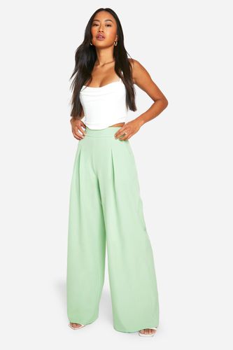 Womens Linen Look Pleat Front Wide Leg Trousers - - 16 - boohoo - Modalova