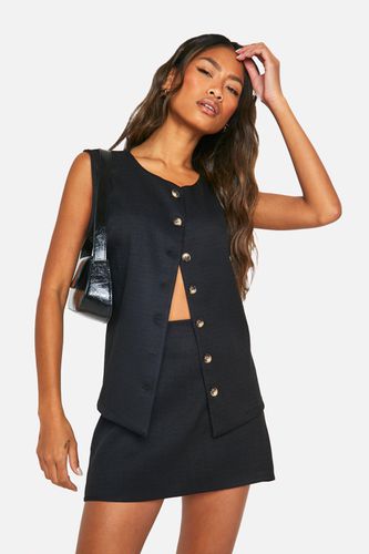 Womens Textured Linen Look Open Back Waistcoat - - 12 - boohoo - Modalova