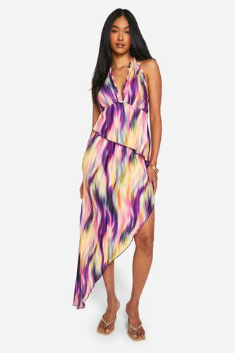 Womens Tie Dye Plisse Asymmetric Maxi Skirt - - 10 - boohoo - Modalova