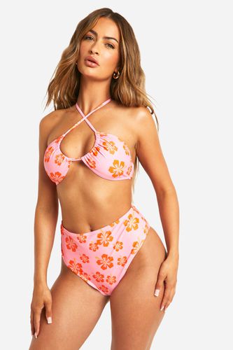 Womens Tropical Floral Halterneck High Waisted Bikini Set - - 10 - boohoo - Modalova