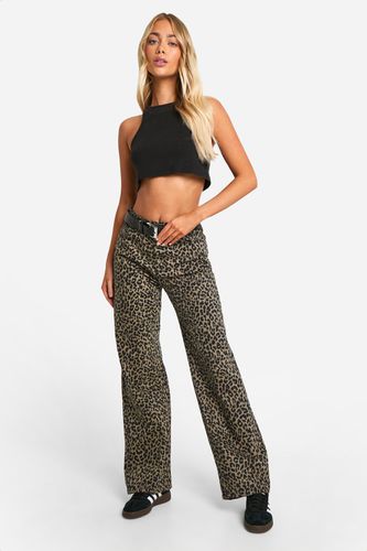 Womens Leopard Denim Straight Leg Jeans - - 10 - boohoo - Modalova