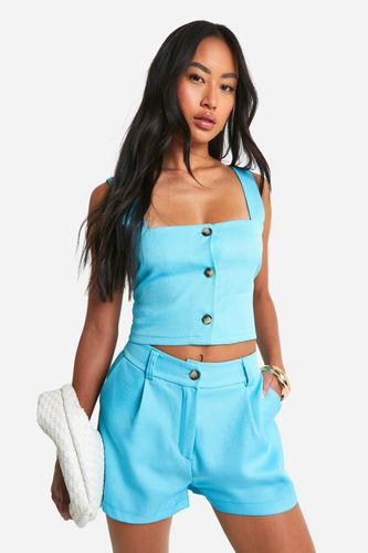 Womens Textured Linen Look Fitted Tailored Shorts - - 16 - boohoo - Modalova