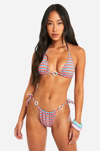 Womens Stripe Towelling O-ring Triangle Bikini Set - - 10 - boohoo - Modalova