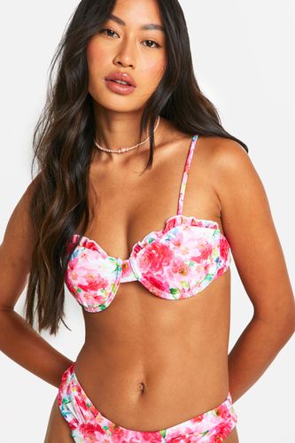 Womens Floral Ruffle Underwired Bikini Top - - 14 - boohoo - Modalova