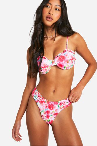 Womens Floral High Leg Bikini Brief - - 16 - boohoo - Modalova