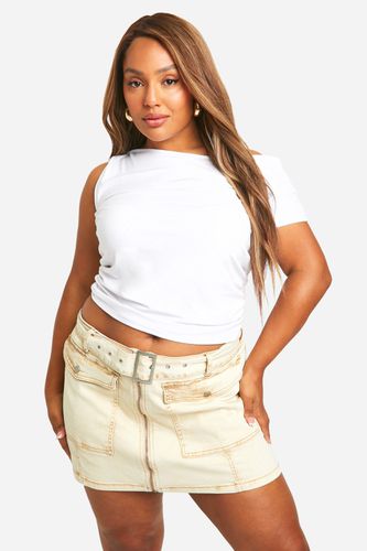 Womens Plus Washed Denim Belt Mini Skirt - - 18 - boohoo - Modalova