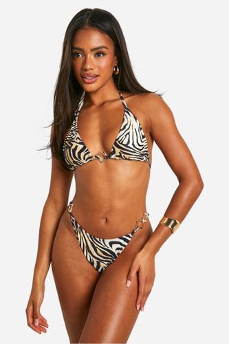 Womens Tiger Gold Trim Triangle Bikini Set - - 10 - boohoo - Modalova