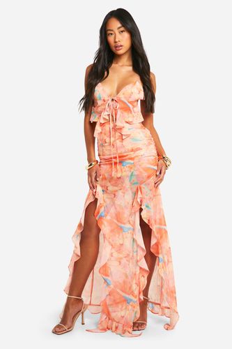 Womens Butterfly Printed Ruffle Split Maxi Skirt - - 14 - boohoo - Modalova