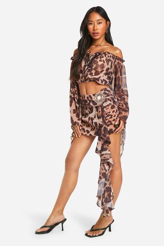 Womens Leopard Chiffon Ruffle Mini Skirt - - 8 - boohoo - Modalova