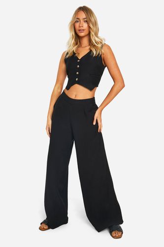 Womens Linen Look Waistcoat & Wide Leg Trousers - - 14 - boohoo - Modalova