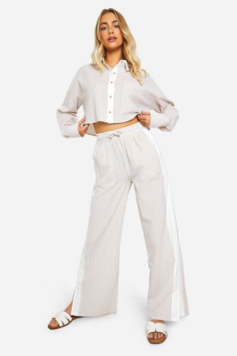 Womens Crinkle Contrast Stripe Wide Leg Trousers - - 10 - boohoo - Modalova