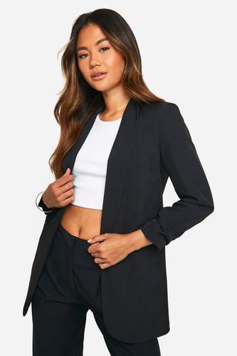 Womens Linen Look Ruched Sleeve Tailored Blazer - - 10 - boohoo - Modalova