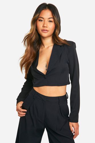 Womens Basic Linen Look Single Button Crop Blazer - - 16 - boohoo - Modalova