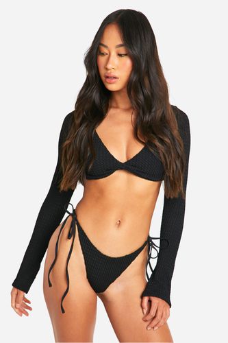Womens Textured Long Sleeve Ruched Bum Bikini Set - - 16 - boohoo - Modalova