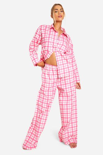 Womens Check Cotton Poplin Long Trouser - 16 - boohoo - Modalova