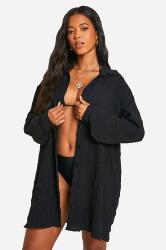 Womens Shirred Crinkle Oversized Beach Shirt - - L - boohoo - Modalova