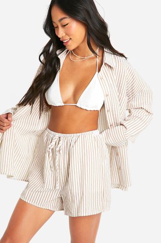 Womens Stripe Seersucker Shirt & Short Beach Co-ord - - M - boohoo - Modalova