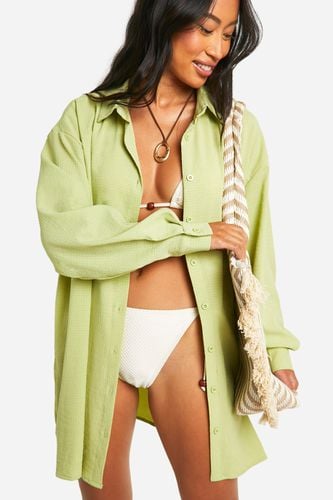 Womens Textured Crinkle Oversized Beach Shirt - - L - boohoo - Modalova