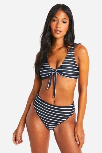 Womens Tall Stripe High Waist Bikini Set - - 10 - boohoo - Modalova