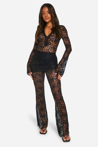 Womens Lace Collared High Rise Bodysuit And Skirt Trouser Co Ord - - 12 - boohoo - Modalova