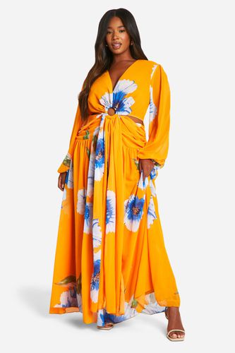Womens Plus Floral Print Cut Out Maxi Dress - - 18 - boohoo - Modalova