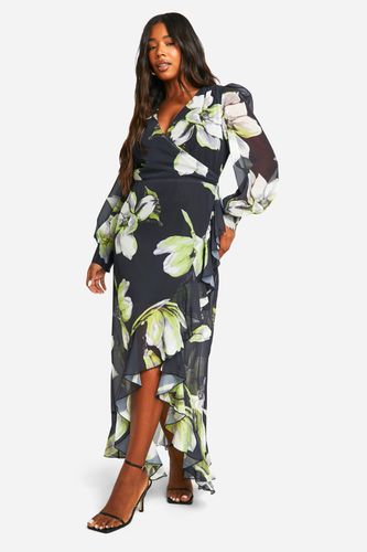 Womens Plus Floral Ruffle Wrap Maxi Dress - - 26 - boohoo - Modalova