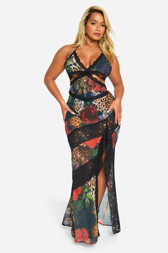 Womens Plus Mixed Print Animal Lace Maxi Dress - - 20 - boohoo - Modalova