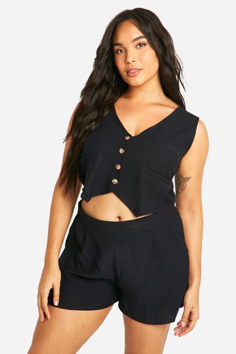 Womens Plus Linen Look Waistcoat & Relaxed Fit Shorts - - 18 - boohoo - Modalova