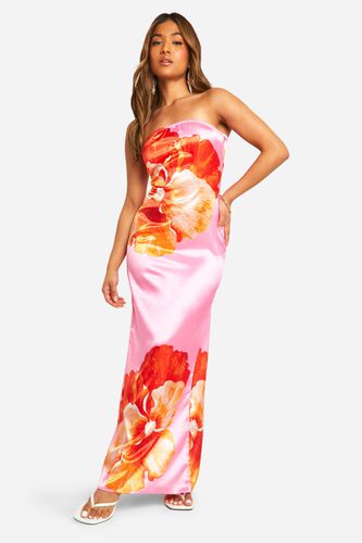 Womens Petite Satin Floral Maxi Dress - - 10 - boohoo - Modalova