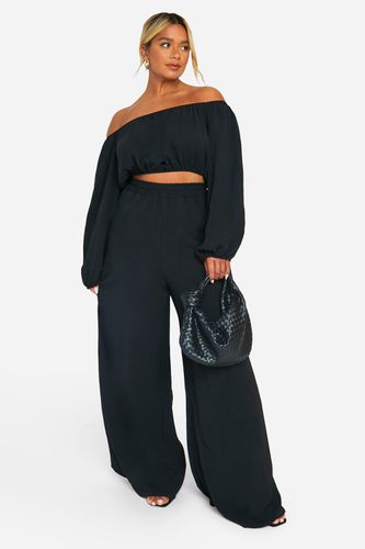Womens Plus Textured Bardot Top And Relaxed Fit Trouser - - 18 - boohoo - Modalova